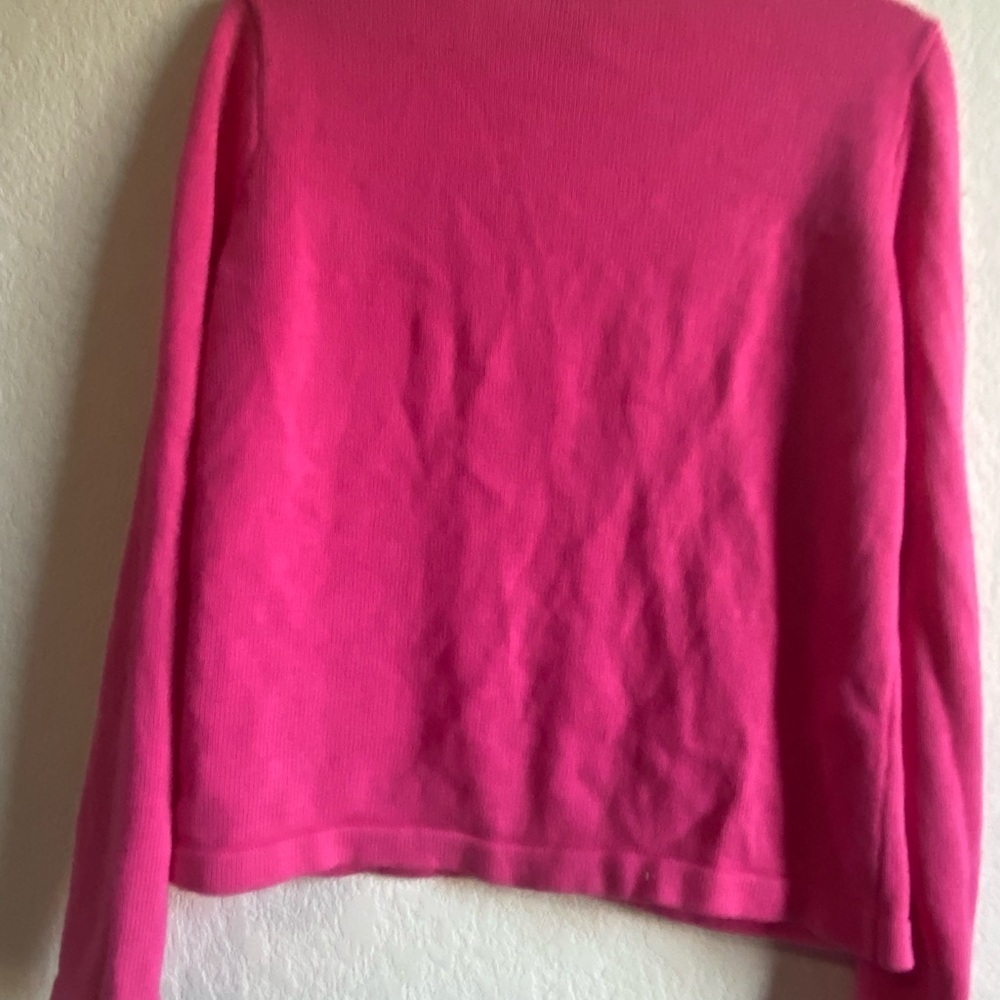 Y2K Knit Preppy Pink White Gold Button Long Sleeve Barbie Sweater Cardigan L - Picture 10 of 14